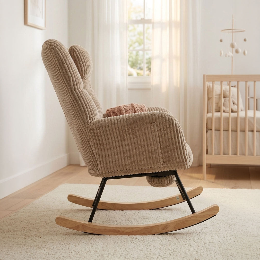 OLENA - Rocking Chair Cocon Velours Côtelé & Repose-Pieds