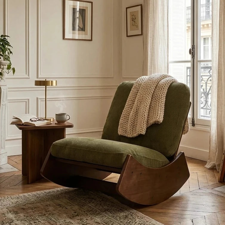KANOA, rocking chair rétro en velours vert, photo 1