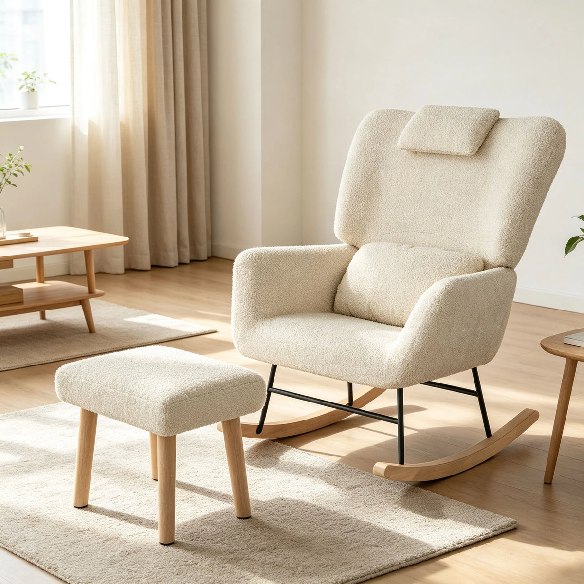 NELVA, rocking chair ergonomique allaitement en tissu teddy, photo 1