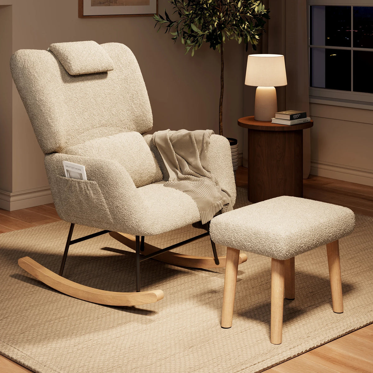 NELVA, rocking chair ergonomique allaitement en tissu teddy, photo 2