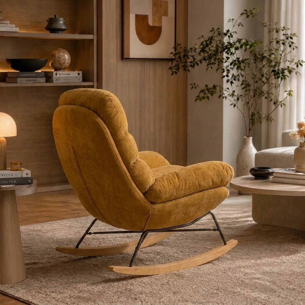 NESTA - rocking chair cocon chenille grande assise, coloris Jaune Caramel