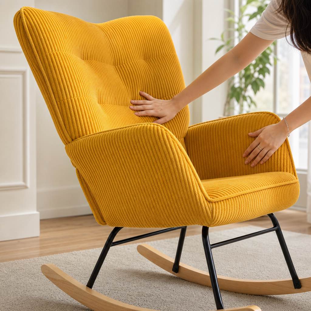 SOLIS - rocking chair jaune, confort de l'assise