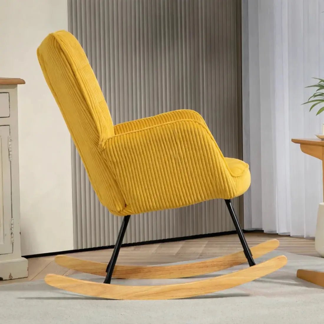 SOLIS – Rocking Chair Tissu Côtelé & Bois - Oscille