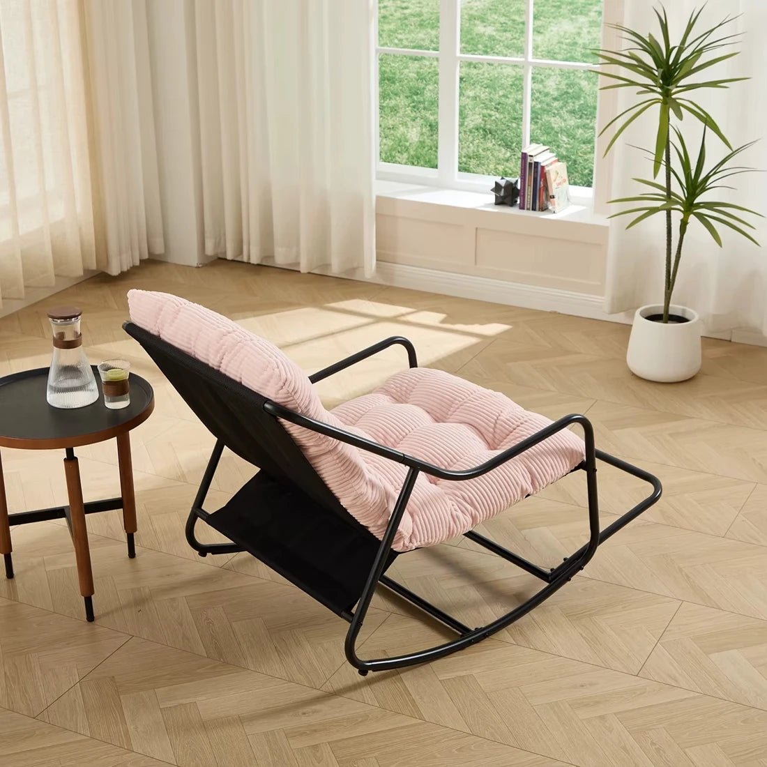SVIKA - Tufted Corduroy Rocking Chair & Black Metal Frame