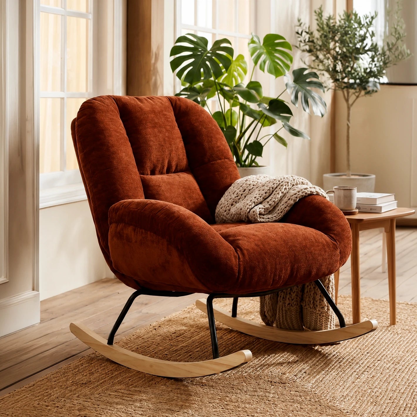 ANGORA - Fauteuil à Bascule Scandinave en Tissu Chenille