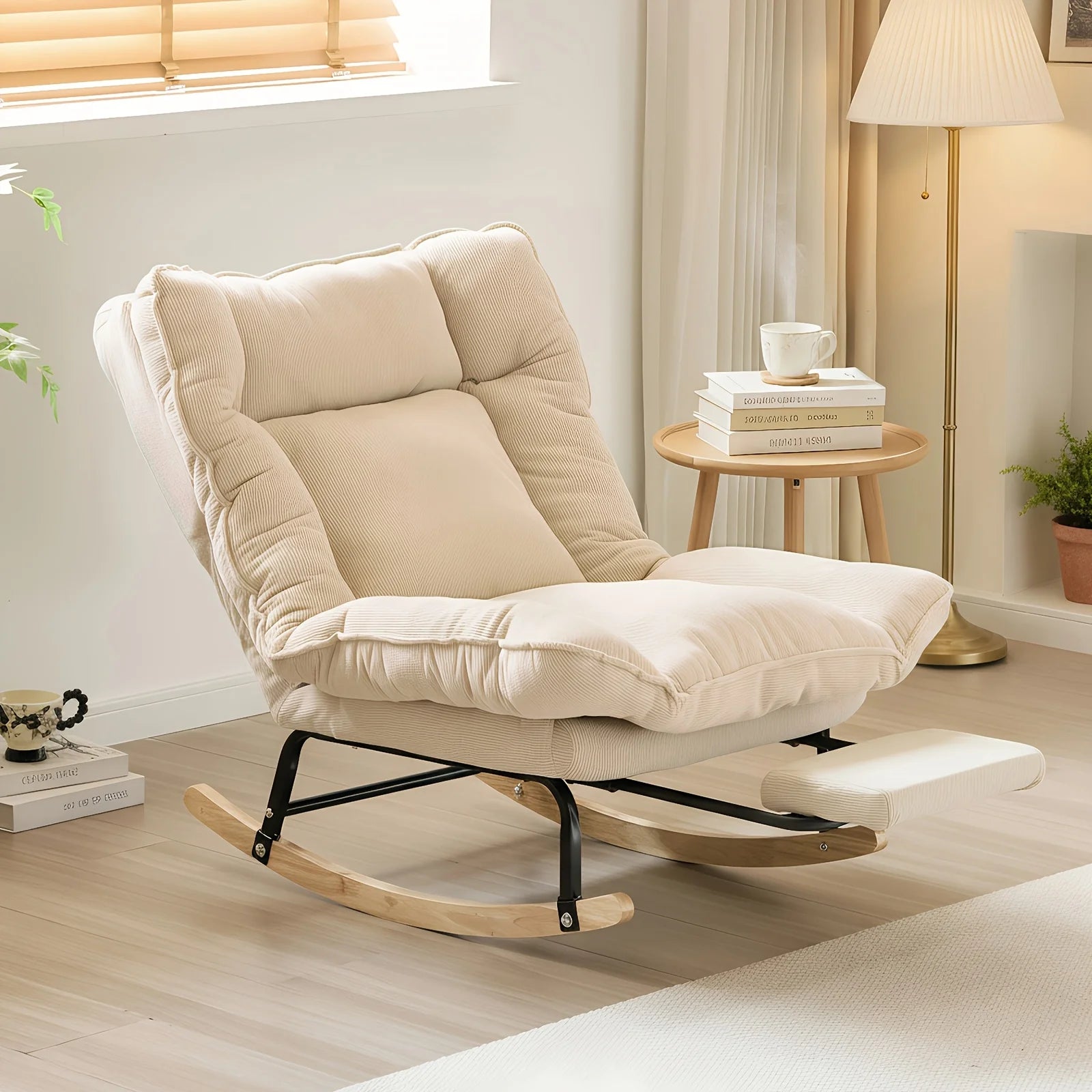 FLEKT - Rocking Chair Inclinable Corduroy & Repose-Pieds - Oscille