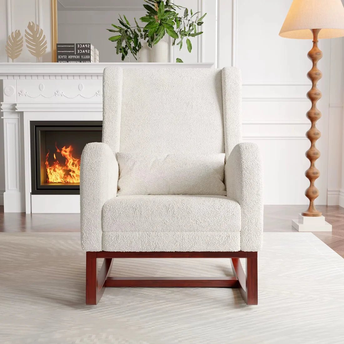 VELKA – Rocking Chair Teddy Blanc Ivoire avec Repose-Pieds - Oscille