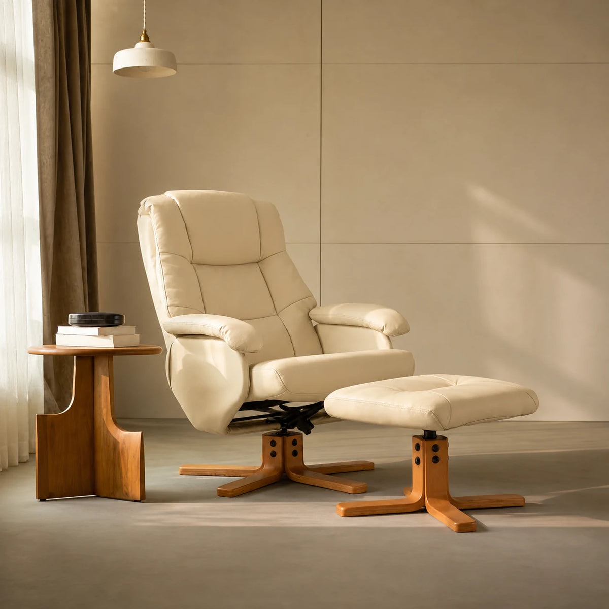 OSLO – Fauteuil Relax Pivotant 360° avec Repose-pieds, Similicuir Beige