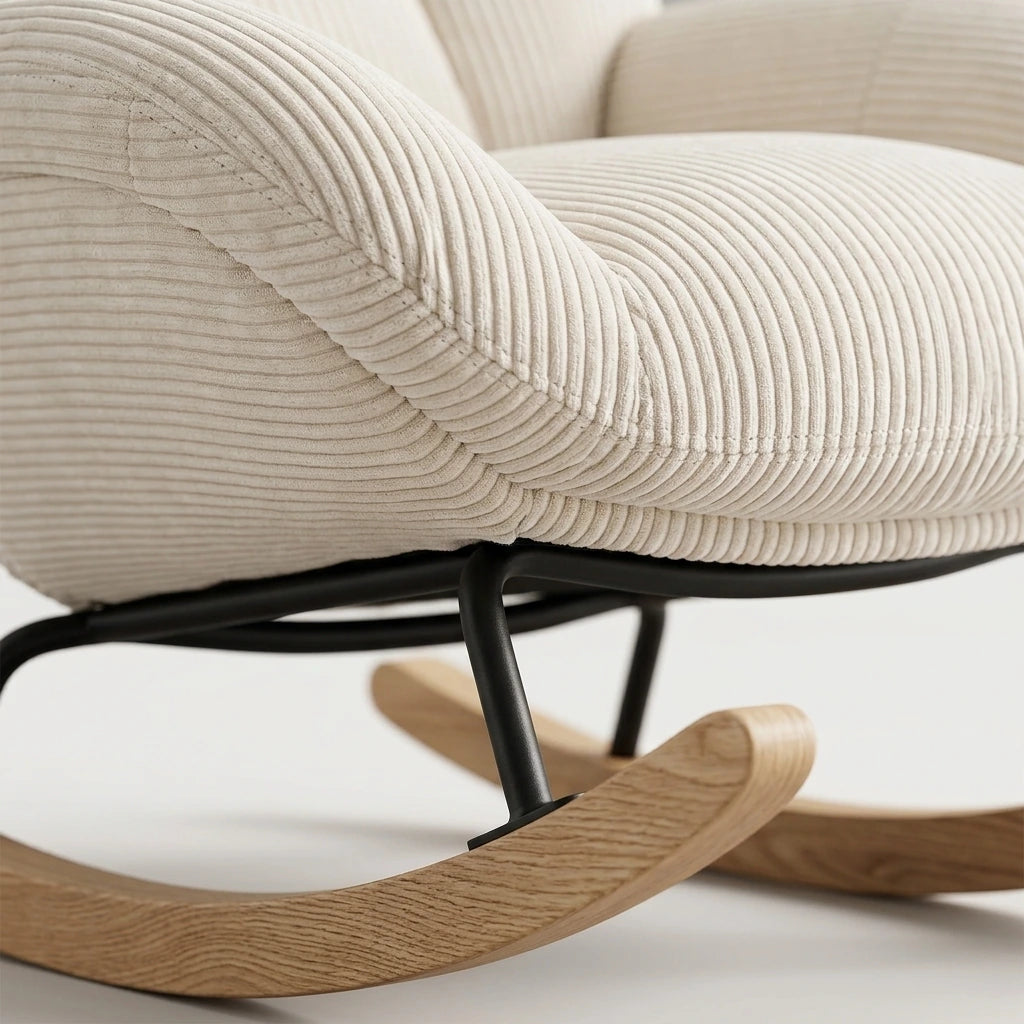 MERINO - fauteuil à bascule scandinave, détail de la structure en bois