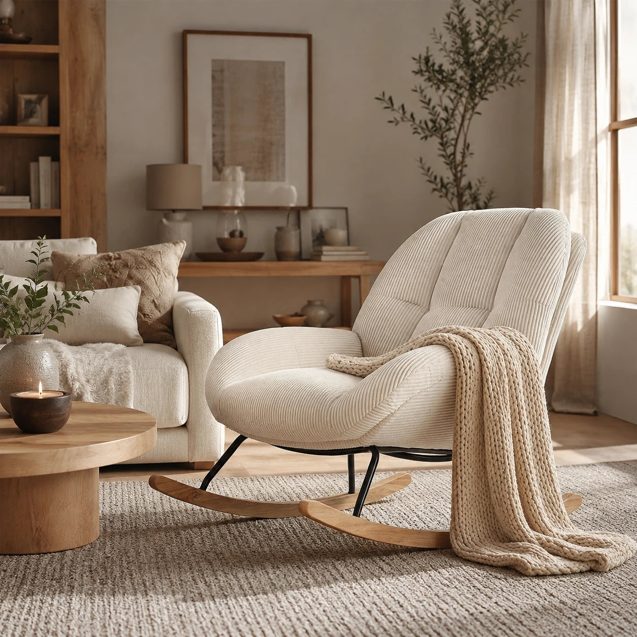 MERINO - fauteuil à bascule scandinave, ambiance salon