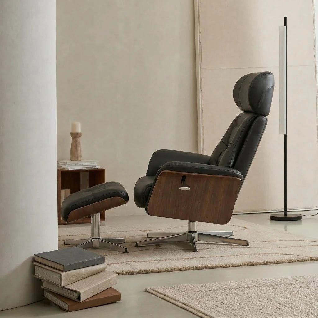 LAGOM – Fauteuil Relax Pivotant avec Repose-pieds et Têtière Réglable, Noir