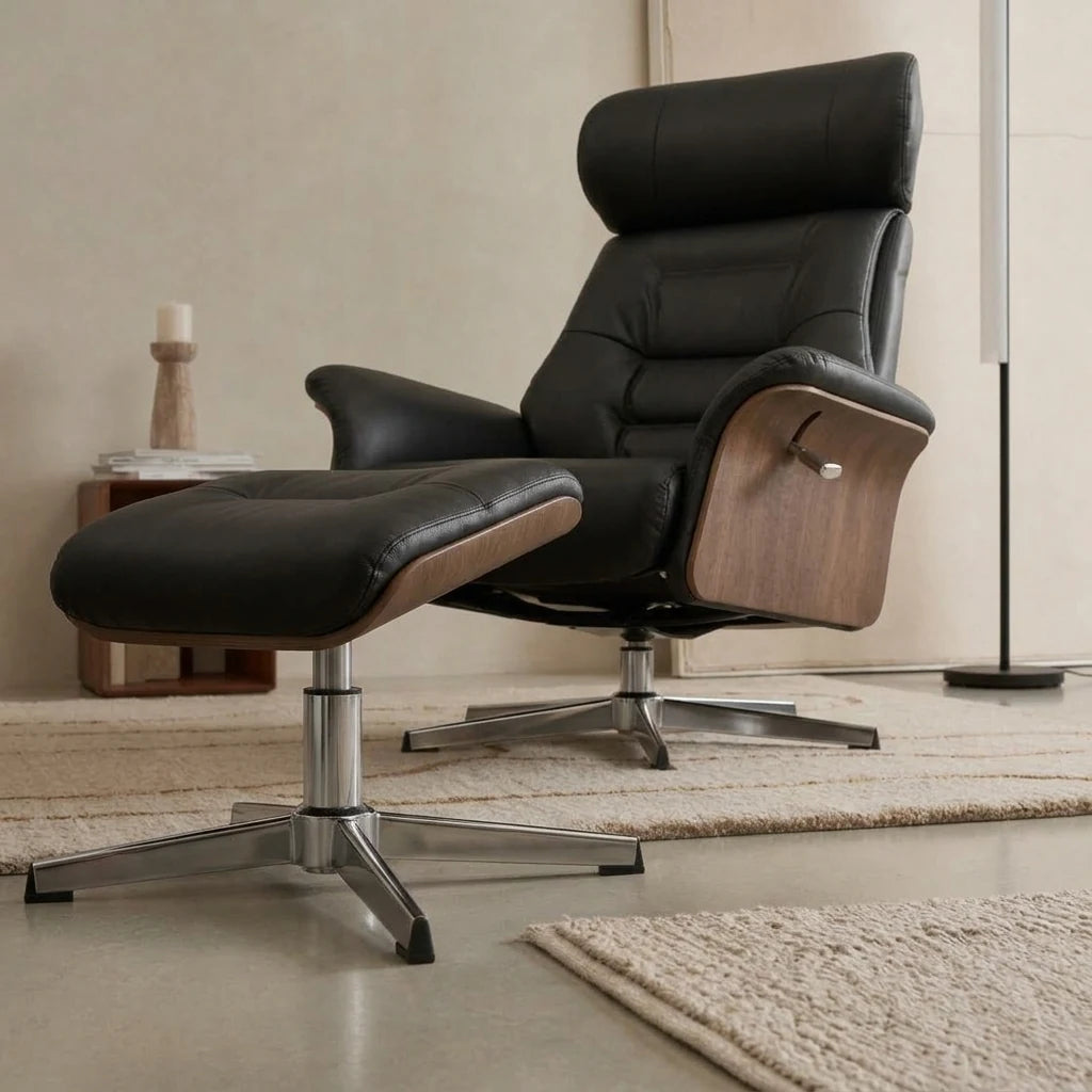 LAGOM – Fauteuil Relax Pivotant avec Repose-pieds et Têtière Réglable, Noir