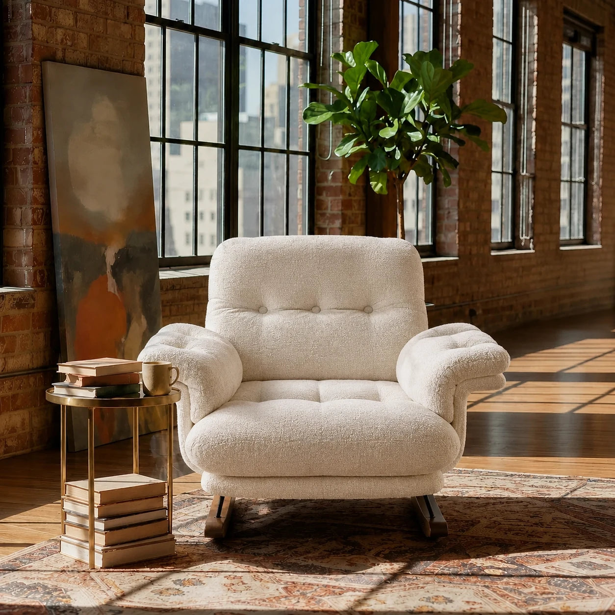 NIMBA - rocking chair cocon XXL blanc crème, vue de face