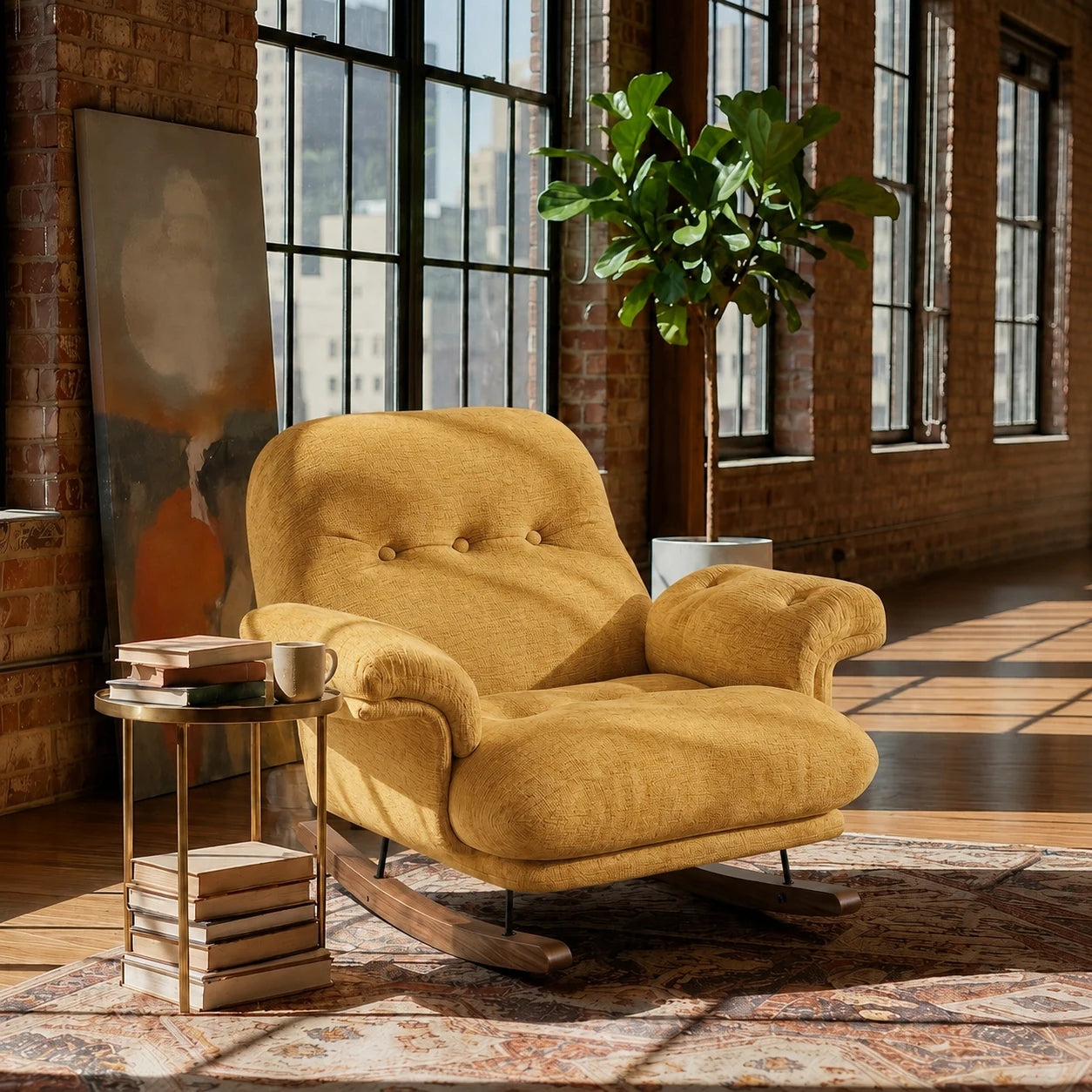 NIMBA - rocking chair cocon XXL chenille coloris jaune moutarde