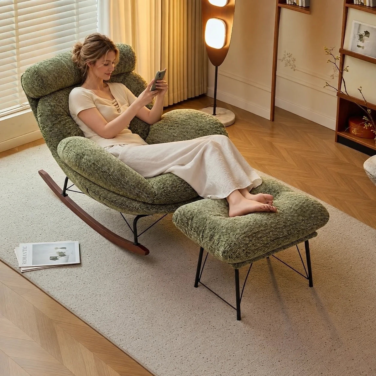 BOUNCI - Rocking Chair Lounge XXL Ultra Rembourré avec Repose-Pieds