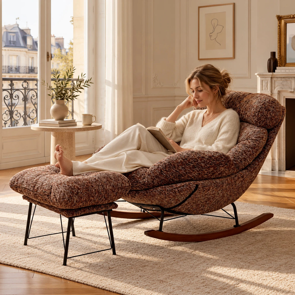 BOUNCI - Rocking Chair Lounge XXL Ultra Rembourré avec Repose-Pieds