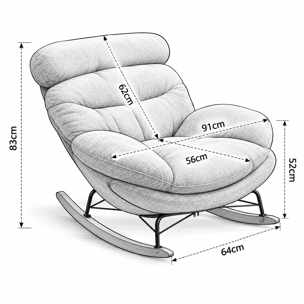 BOUNCI - Rocking Chair Lounge XXL Ultra Rembourré avec Repose-Pieds