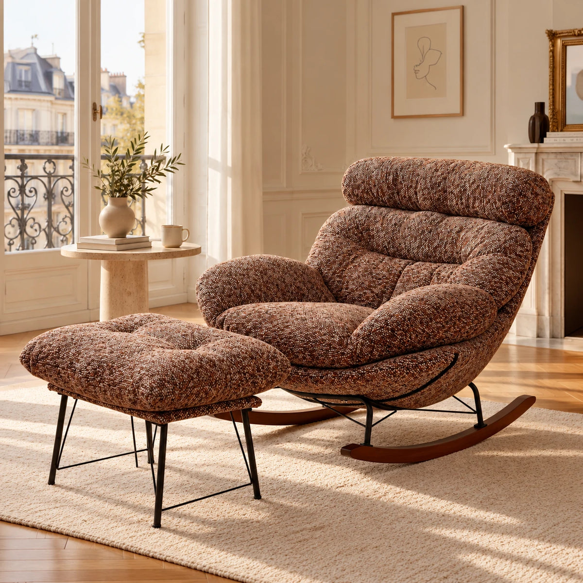 BOUNCI - Rocking Chair Lounge XXL Ultra Rembourré avec Repose-Pieds