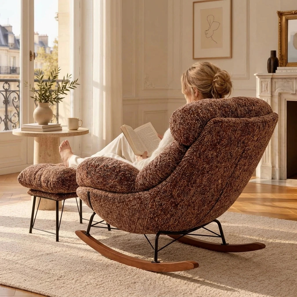 BOUNCI - Rocking Chair Lounge XXL Ultra Rembourré avec Repose-Pieds