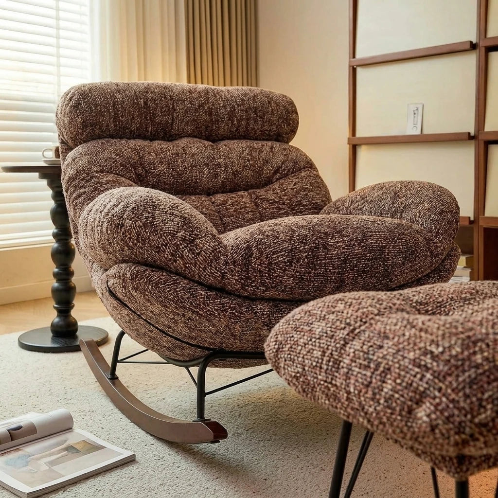 BOUNCI - Rocking Chair Lounge XXL Ultra Rembourré avec Repose-Pieds