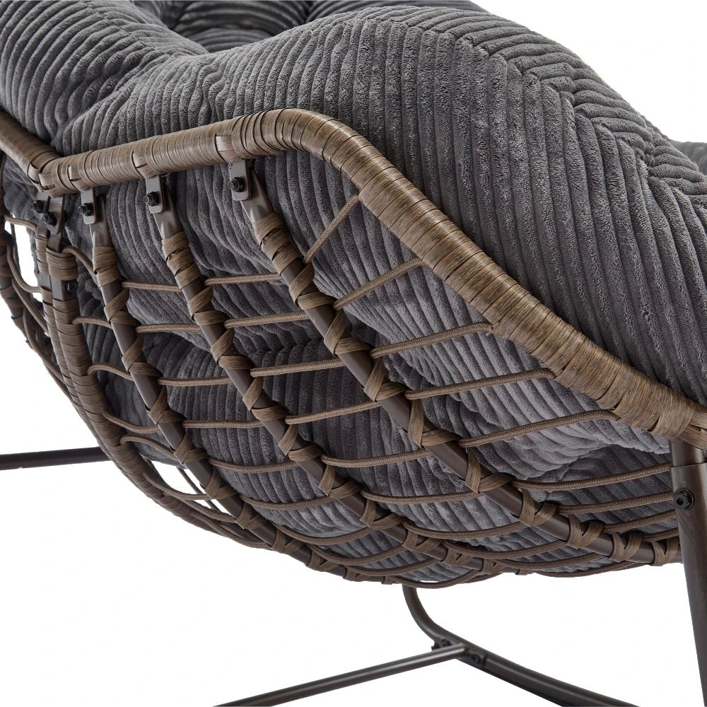 COCONA – Fauteuil à Bascule Papasan Rotin & Velours Côtelé