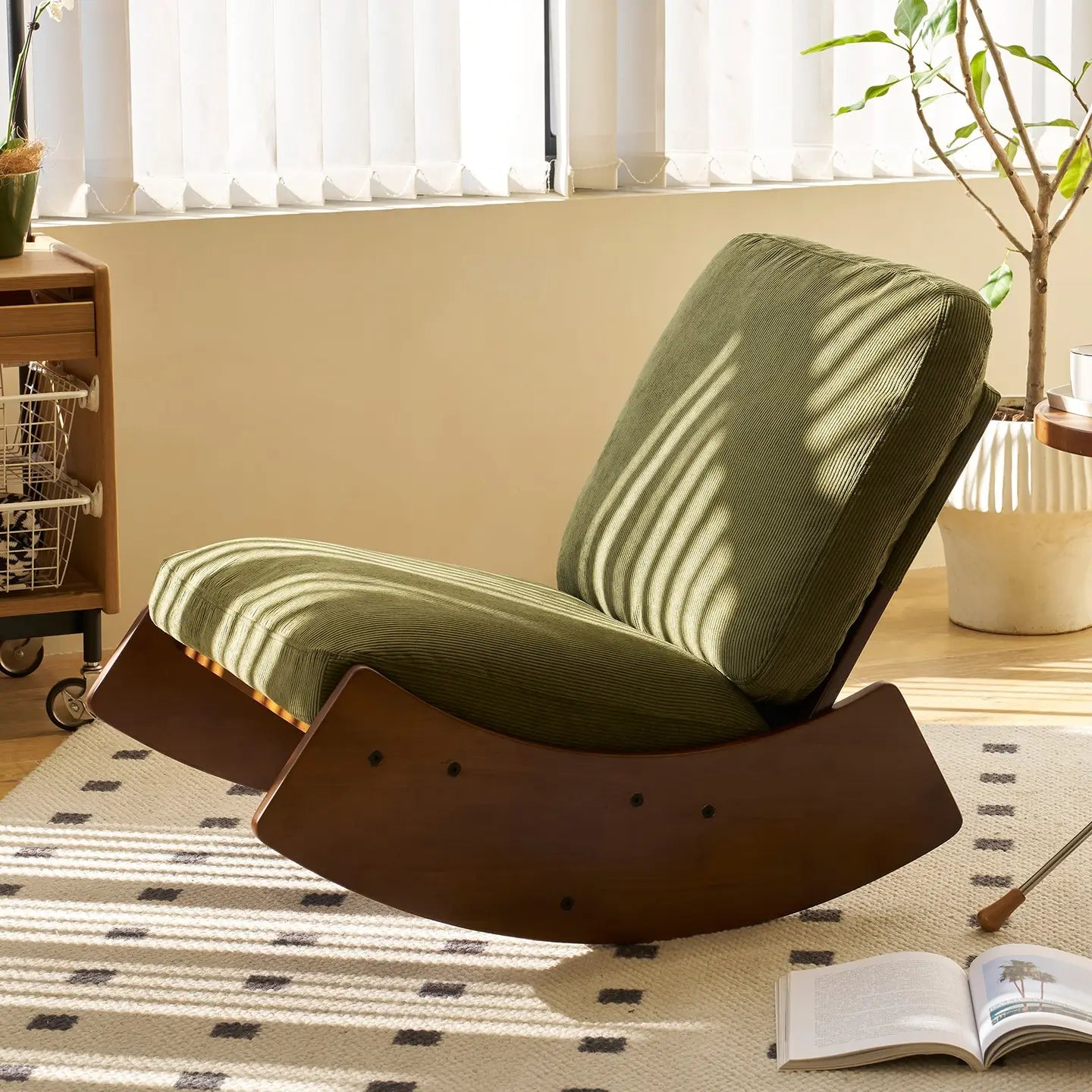 Rocking Chair Rétro en Tissu Velours Cadre en Bois Massif | KANOA CHAIR