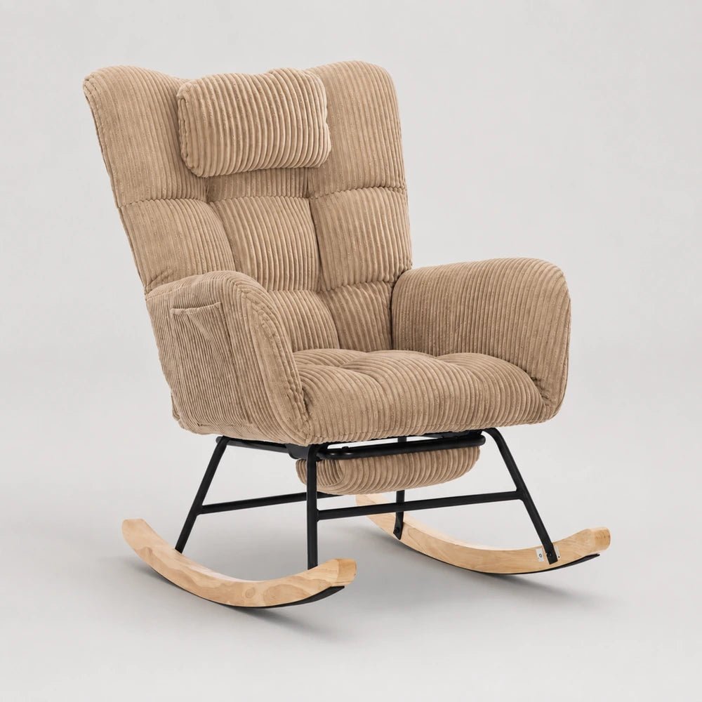 OLENA - Rocking Chair Cocon Velours Côtelé & Repose-Pieds