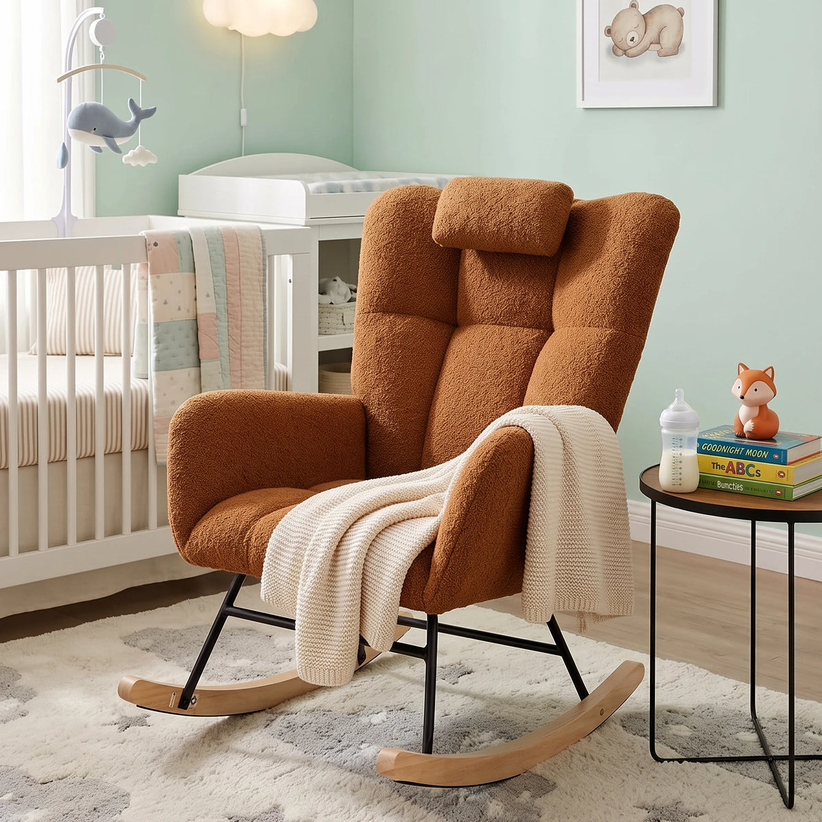 ROVKA, rocking chair allaitement en tissu teddy, coloris marron