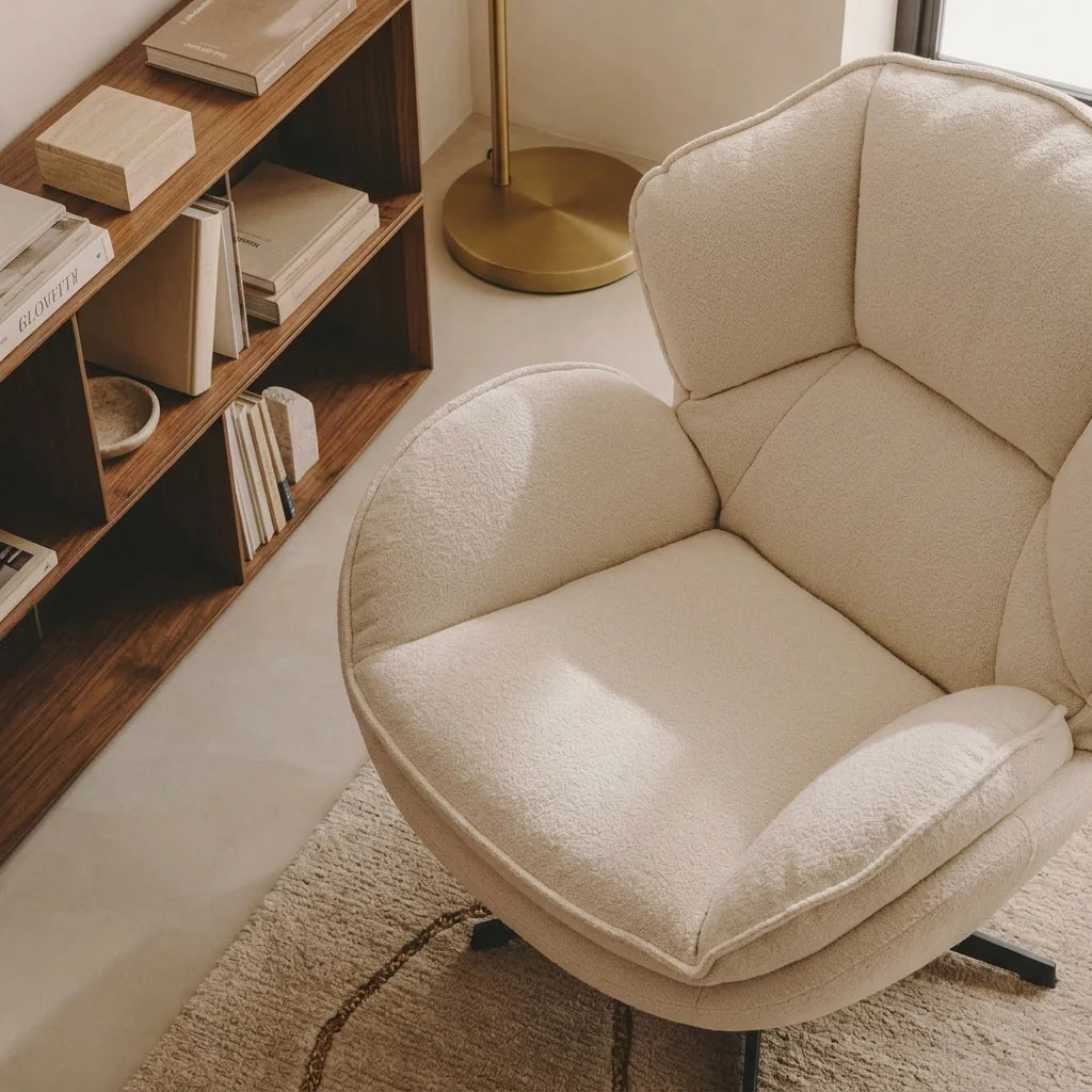 SELVA - Fauteuil Pivotant 360° Cocon en Tissu Chenille, Crème