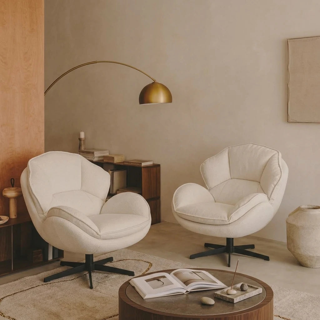 SELVA - Fauteuil Pivotant 360° Cocon en Tissu Chenille, Crème