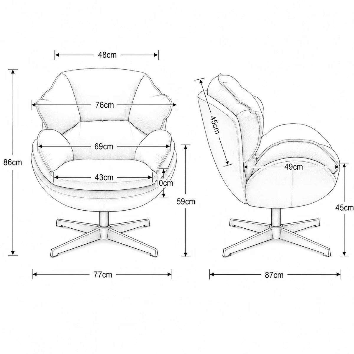 SELVA - Fauteuil Pivotant 360° Cocon en Tissu Chenille, Crème