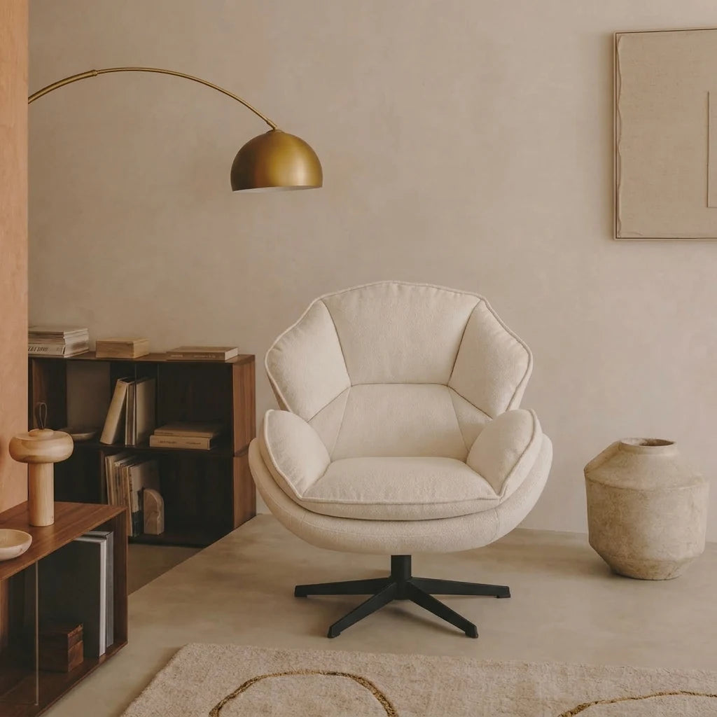 SELVA - Fauteuil Pivotant 360° Cocon en Tissu Chenille, Crème