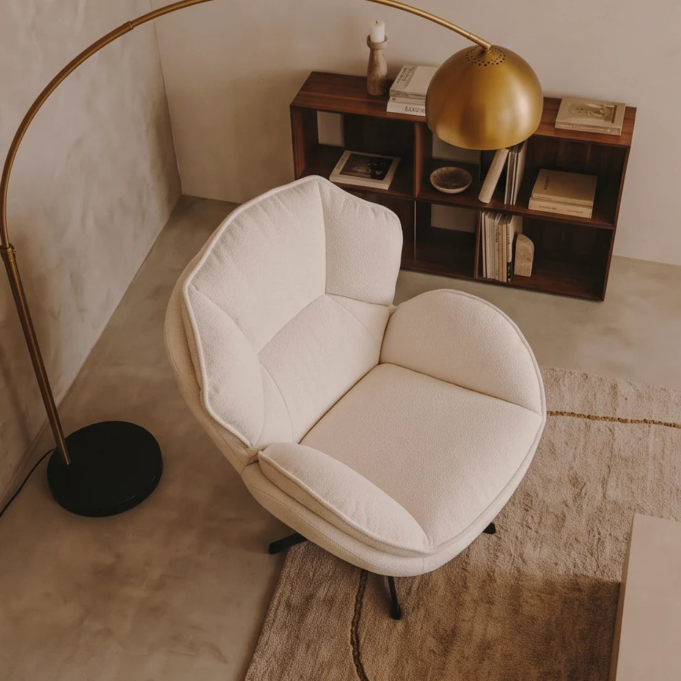 SELVA - Fauteuil Pivotant 360° Cocon en Tissu Chenille, Crème