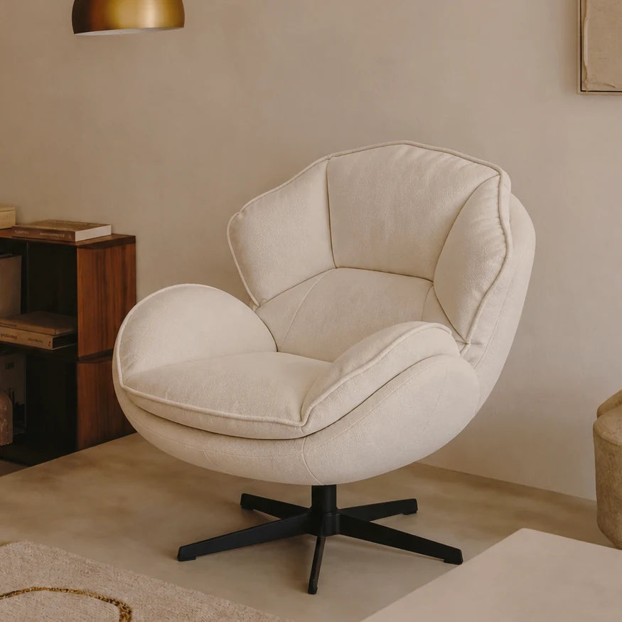 SELVA - Fauteuil Pivotant 360° Cocon en Tissu Chenille, Crème
