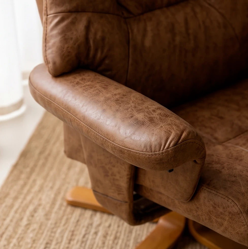 TOVA – Fauteuil Relax Inclinable 135° Pivotant avec Repose-pieds, Microfibre Marron