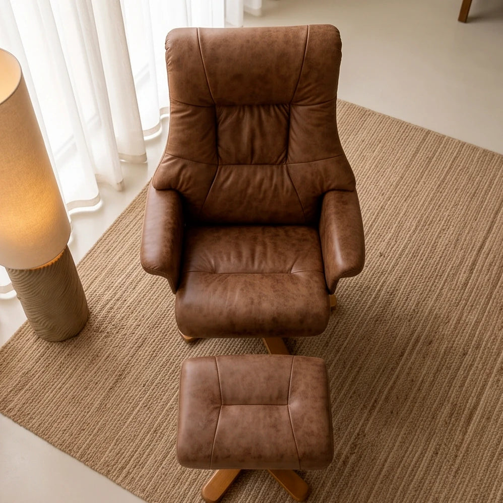 TOVA – Fauteuil Relax Inclinable 135° Pivotant avec Repose-pieds, Microfibre Marron