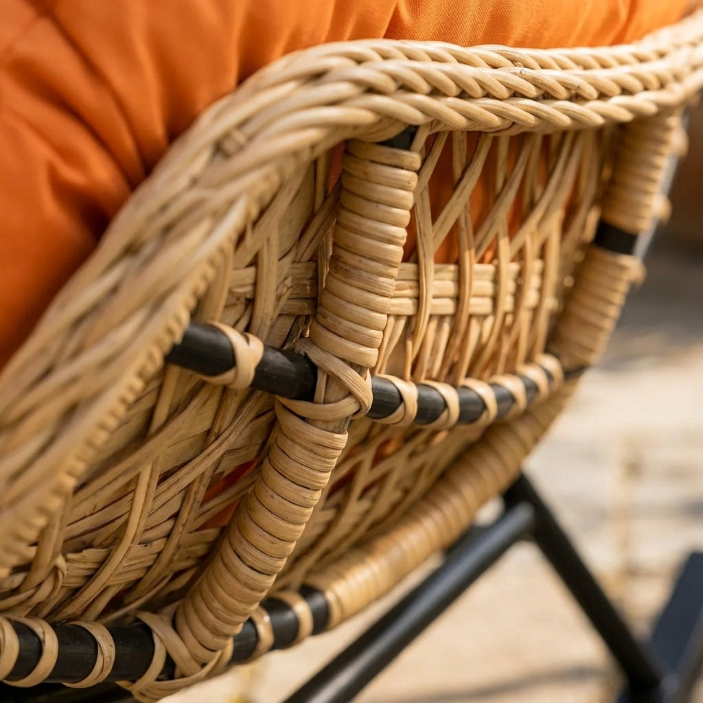 BALIA - Fauteuil à Bascule Papasan Rotin Plein & Coussin Épais