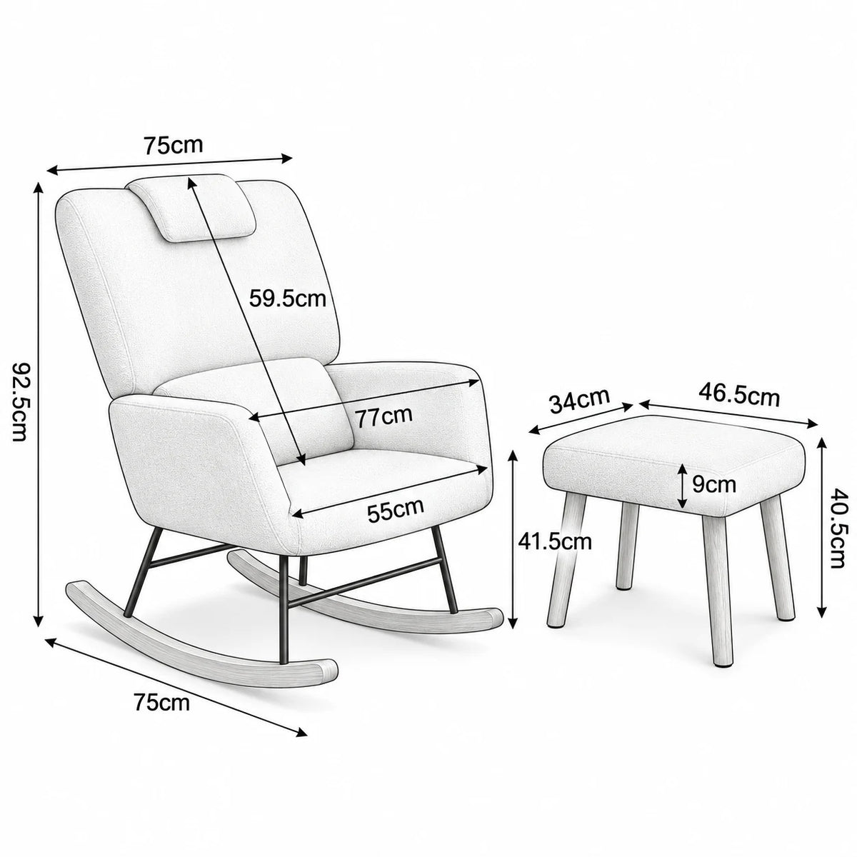 NELVA, rocking chair ergonomique allaitement en tissu teddy, photo 13