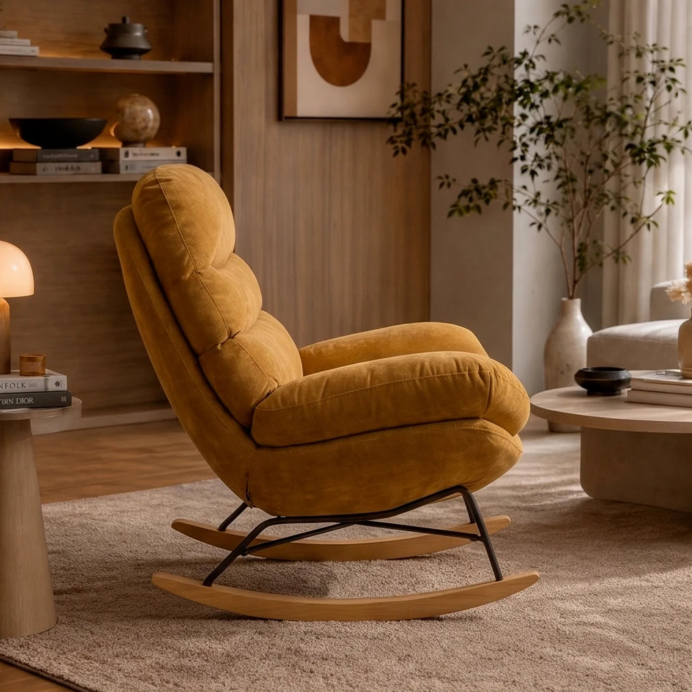 NESTA - rocking chair cocon chenille grande assise, coloris Jaune Caramel