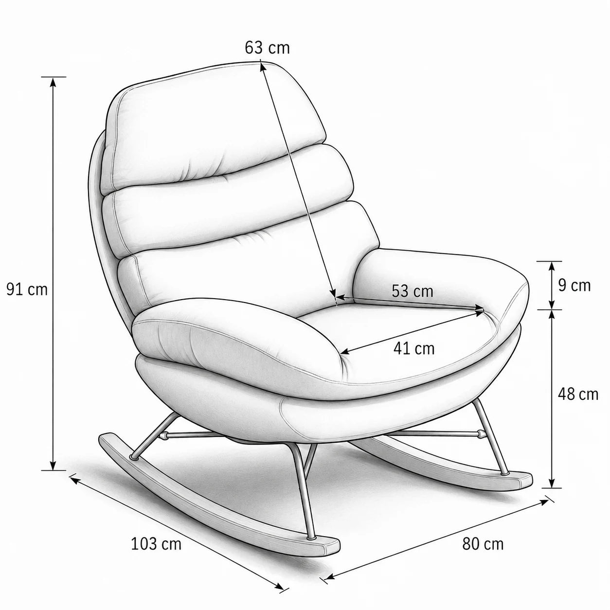 NESTA - rocking chair cocon chenille grande assise, coloris Jaune Caramel