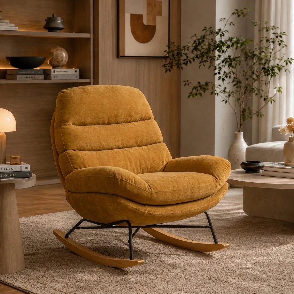 NESTA - rocking chair cocon chenille grande assise, coloris Jaune Caramel