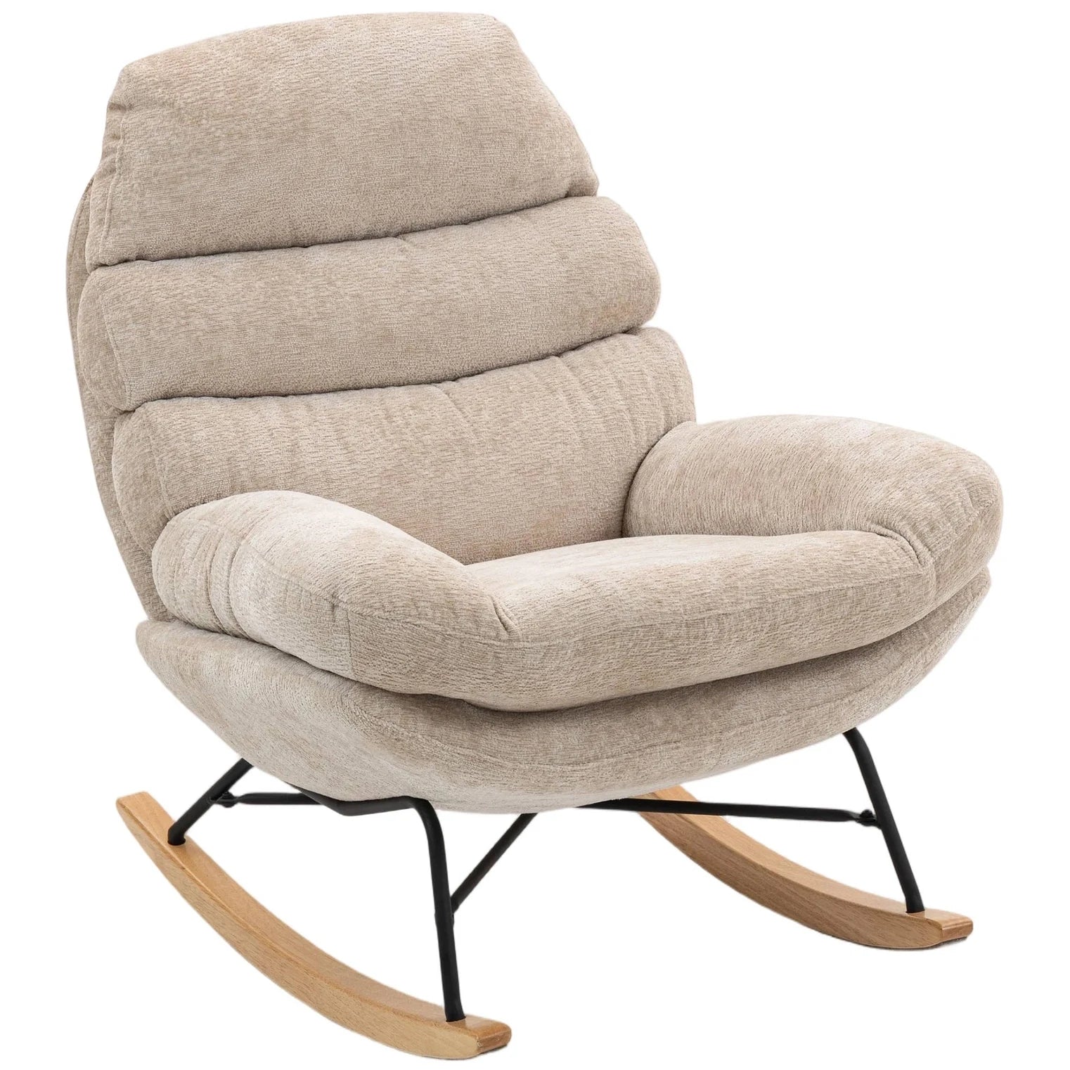 NESTA - rocking chair cocon chenille grande assise, coloris Beige Lin