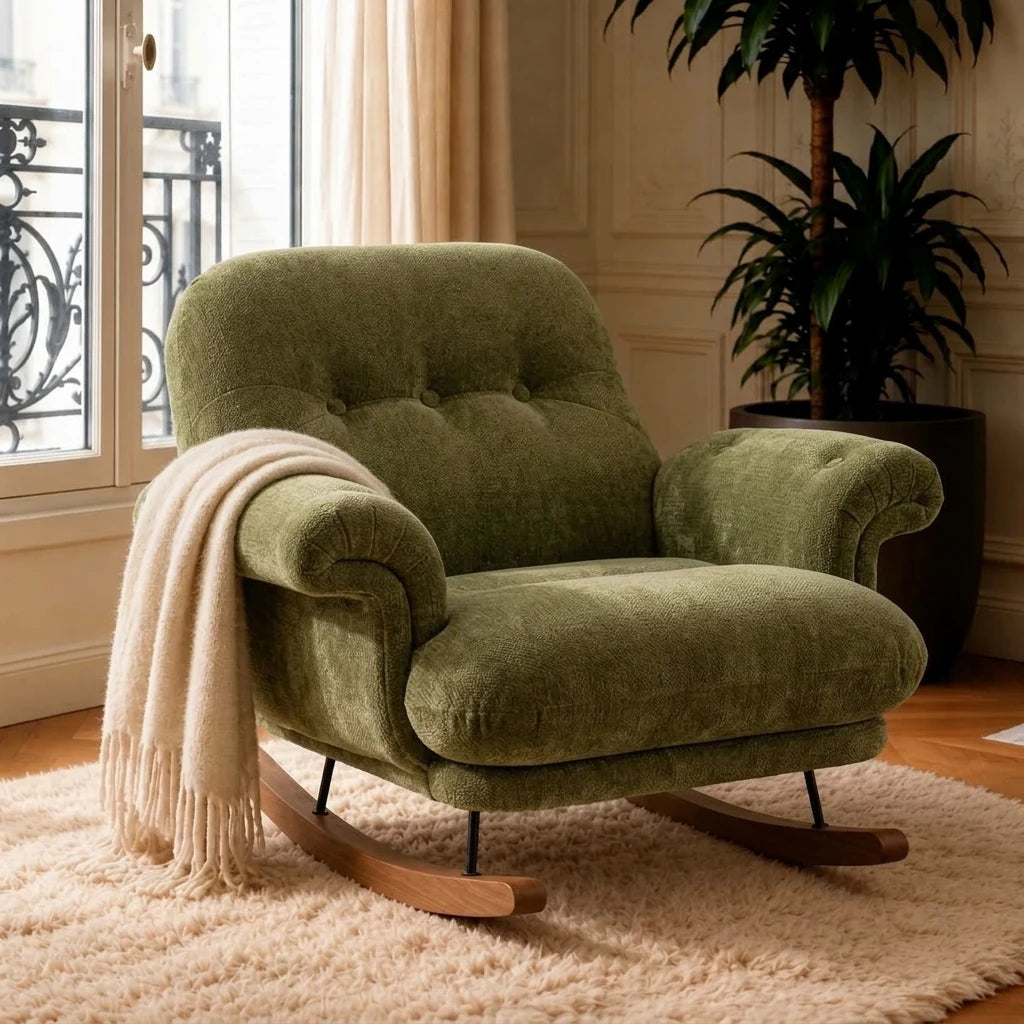 NIMBA, rocking chair cocon XXL en chenille inclinable, photo 7