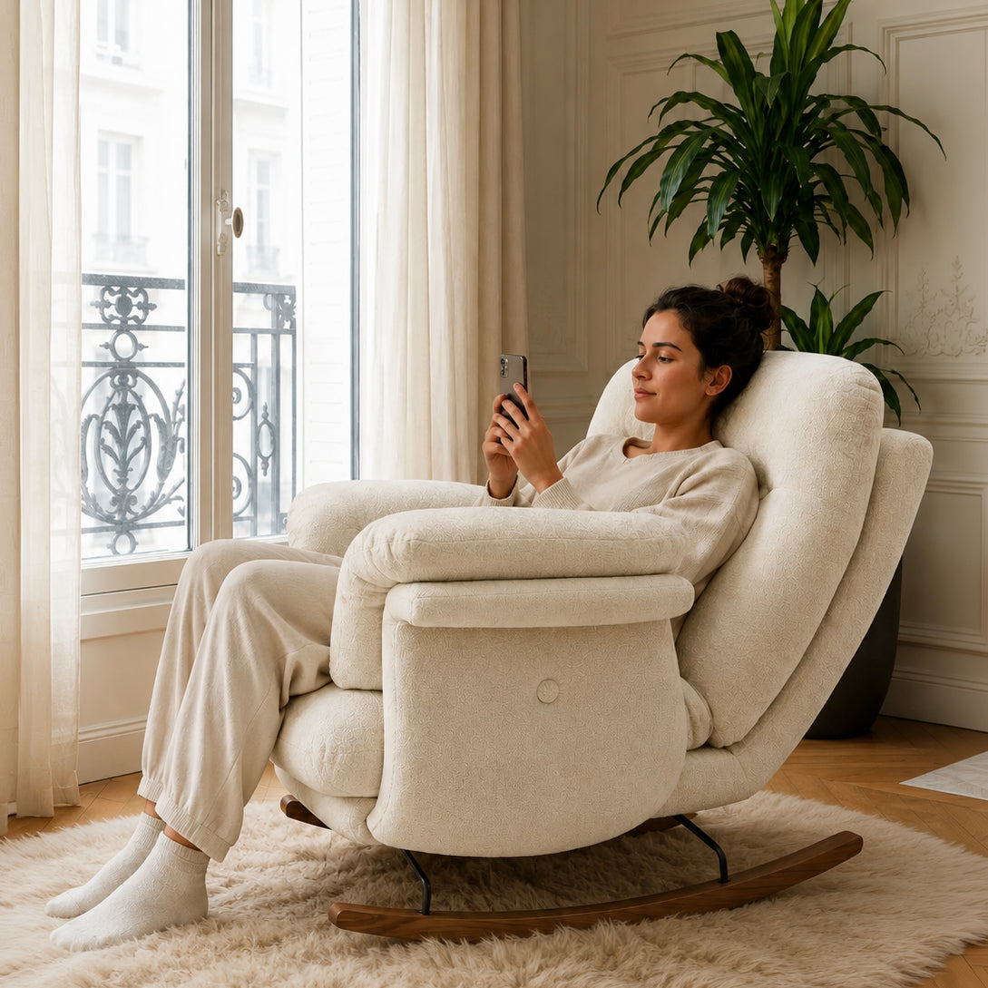NIMBA – Rocking Chair Cocon XXL Chenille Inclinable