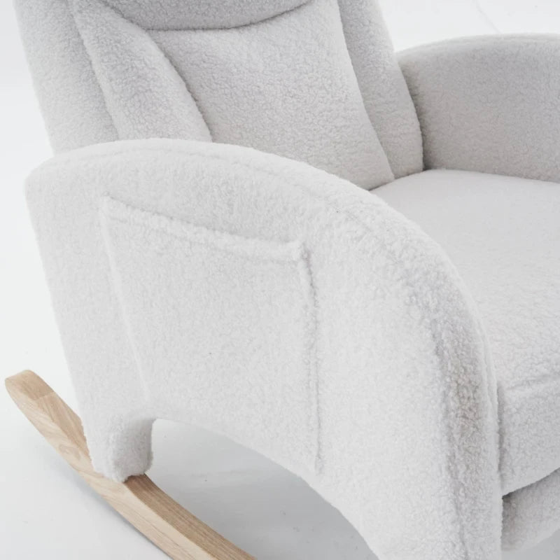 ONA – fauteuil à bascule teddy blanc, coussin de maintien lombaire