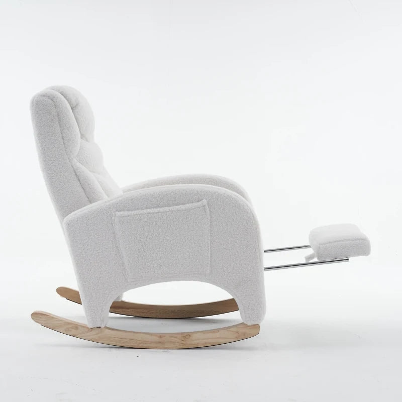 ONA – fauteuil à bascule teddy crème, détail du dossier enveloppant