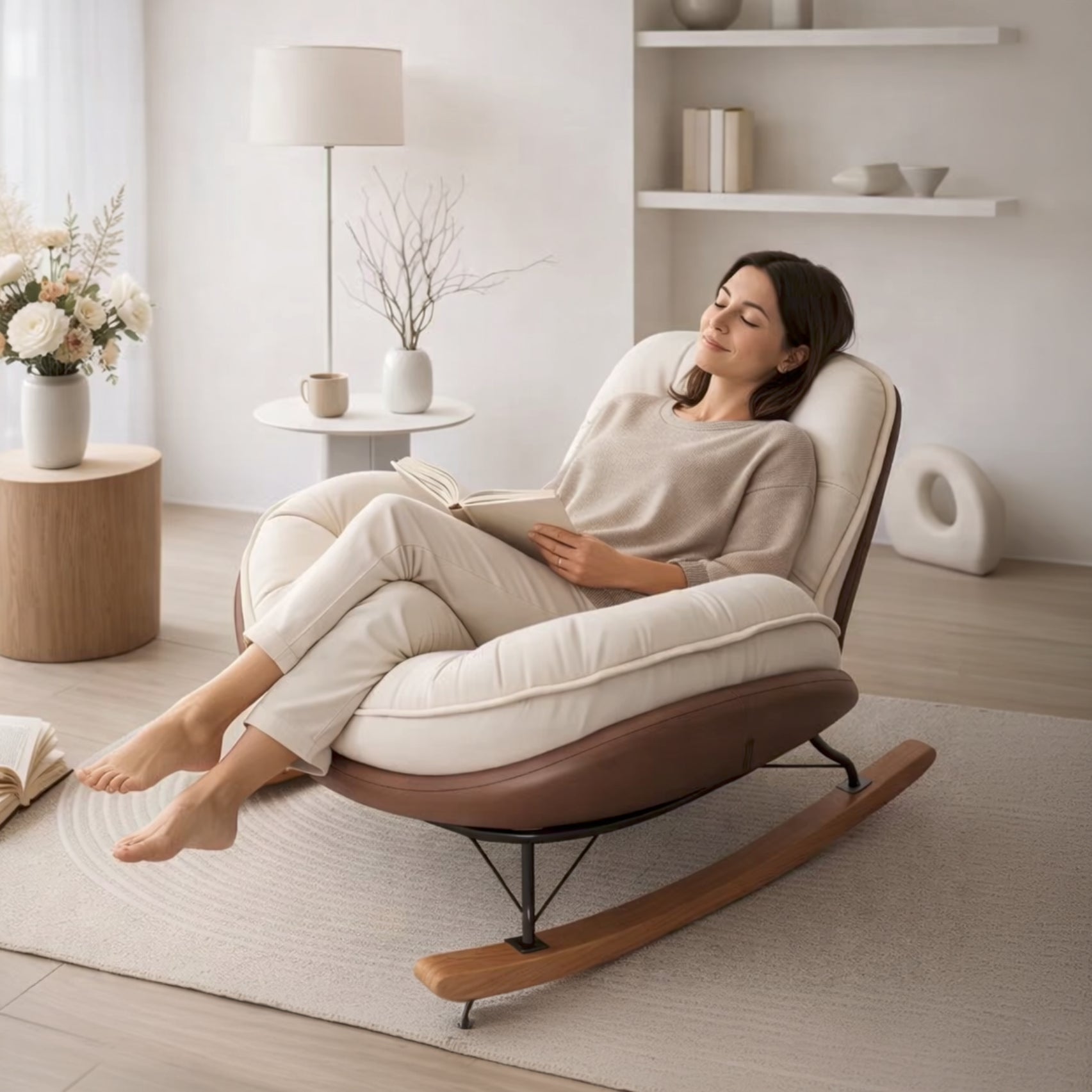 Rocking Chair Design Enveloppant Grande Assise & Bois Massif | CALMORA