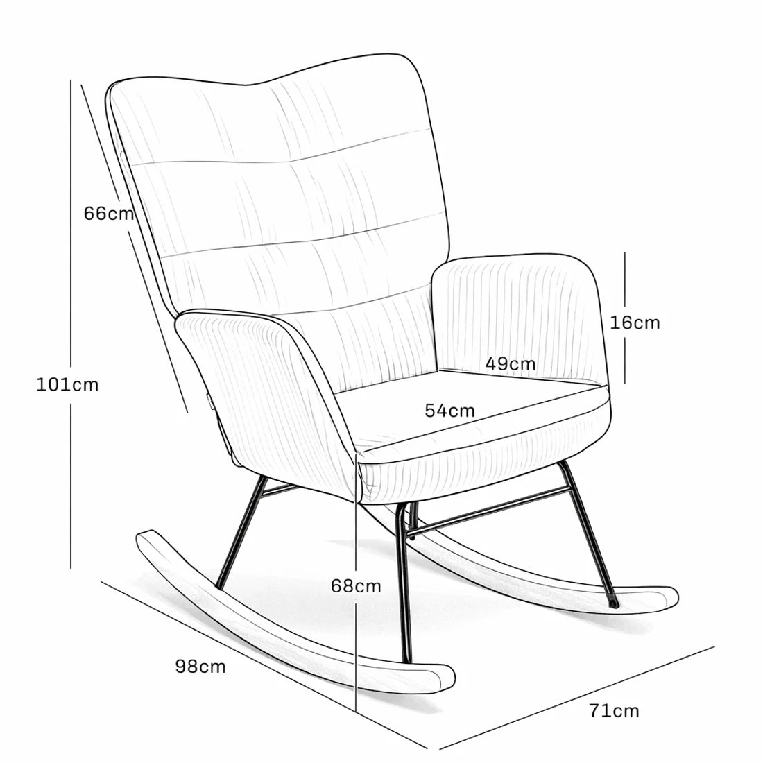 SOLIS – Rocking Chair Tissu Côtelé & Bois - Oscille