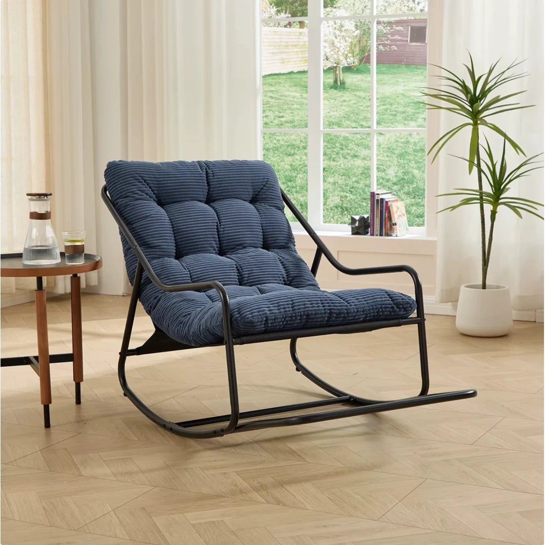 SVIKA - Tufted Corduroy Rocking Chair & Black Metal Frame