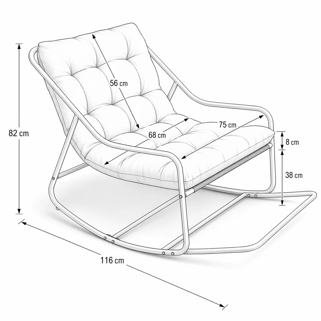 SVIKA - Tufted Corduroy Rocking Chair & Black Metal Frame